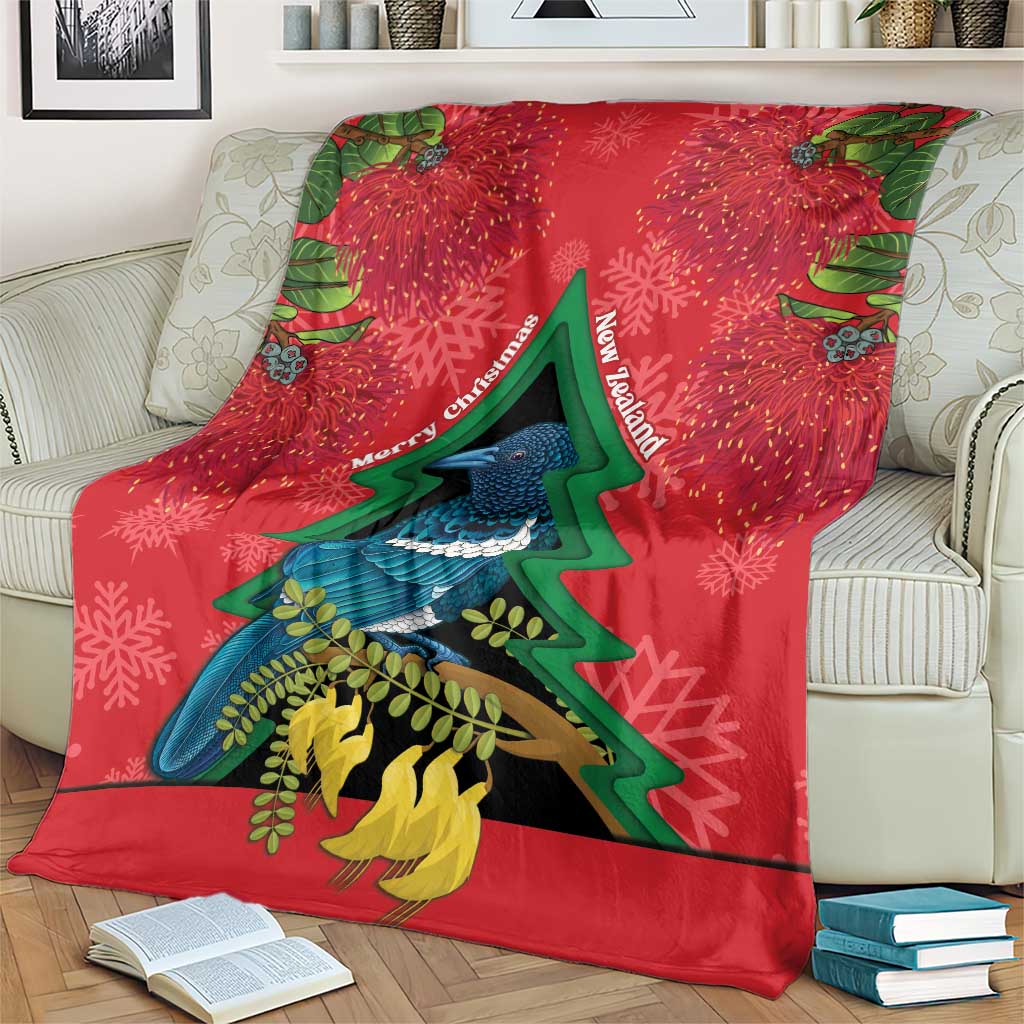 New Zealand Christmas In July Blanket Kowhai Tui Bird With Pohutukawa - Red