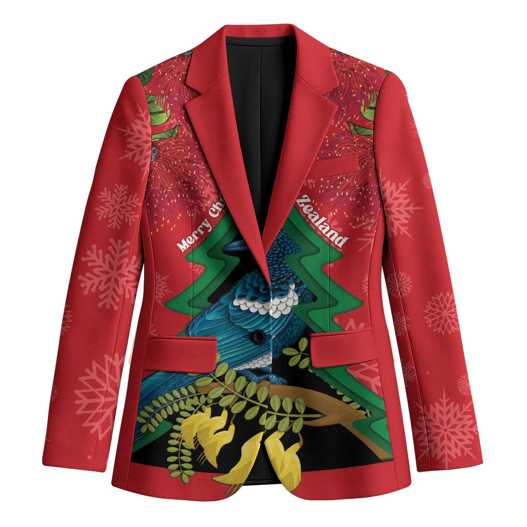 New Zealand Christmas In July Blazer Kowhai Tui Bird With Pohutukawa - Red - Polynesian Pride