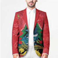 New Zealand Christmas In July Blazer Kowhai Tui Bird With Pohutukawa - Red - Polynesian Pride