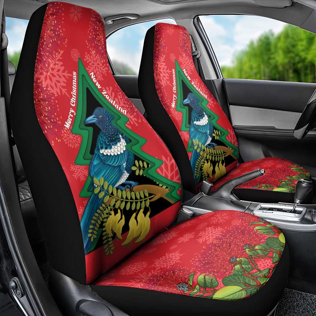 New Zealand Christmas In July Car Seat Cover Kowhai Tui Bird With Pohutukawa - Red