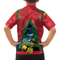 New Zealand Christmas In July Family Matching Long Sleeve Bodycon Dress and Hawaiian Shirt Kowhai Tui Bird With Pohutukawa - Red