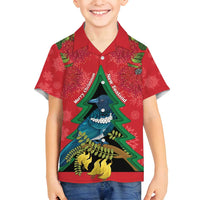 New Zealand Christmas In July Family Matching Off Shoulder Maxi Dress and Hawaiian Shirt Kowhai Tui Bird With Pohutukawa - Red