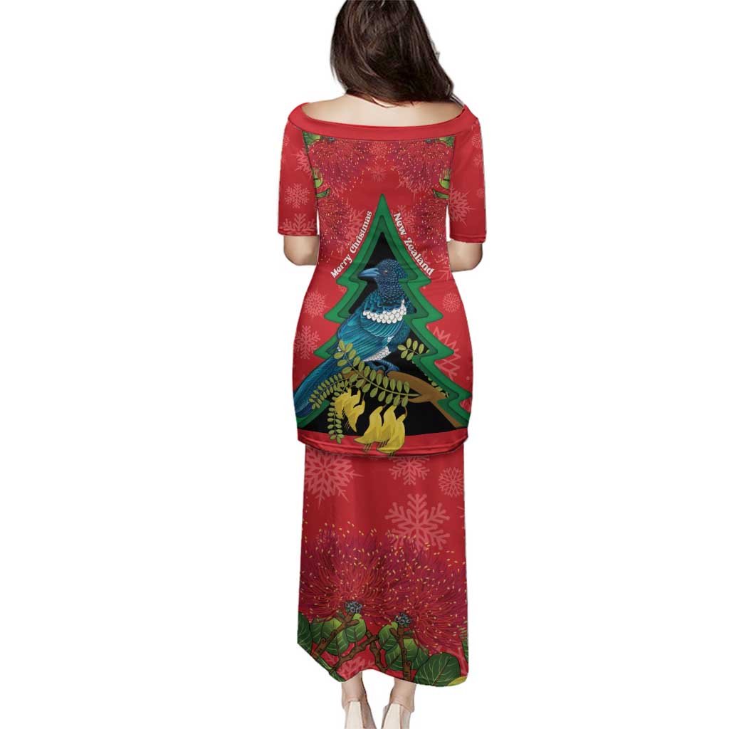 New Zealand Christmas In July Family Matching Puletasi and Hawaiian Shirt Kowhai Tui Bird With Pohutukawa - Red