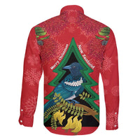 New Zealand Christmas In July Family Matching Short Sleeve Bodycon Dress and Hawaiian Shirt Kowhai Tui Bird With Pohutukawa - Red