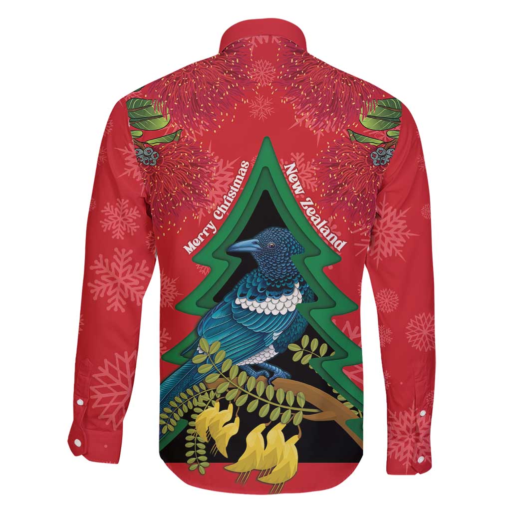 New Zealand Christmas In July Family Matching Summer Maxi Dress and Hawaiian Shirt Kowhai Tui Bird With Pohutukawa - Red