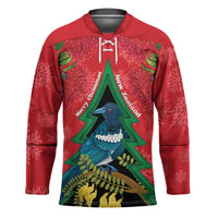 New Zealand Christmas In July Hockey Jersey Kowhai Tui Bird With Pohutukawa - Red - Polynesian Pride
