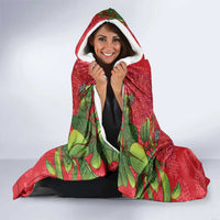 New Zealand Christmas In July Hooded Blanket Kowhai Tui Bird With Pohutukawa - Red