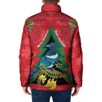 New Zealand Christmas In July Padded Jacket Kowhai Tui Bird With Pohutukawa - Red - Polynesian Pride