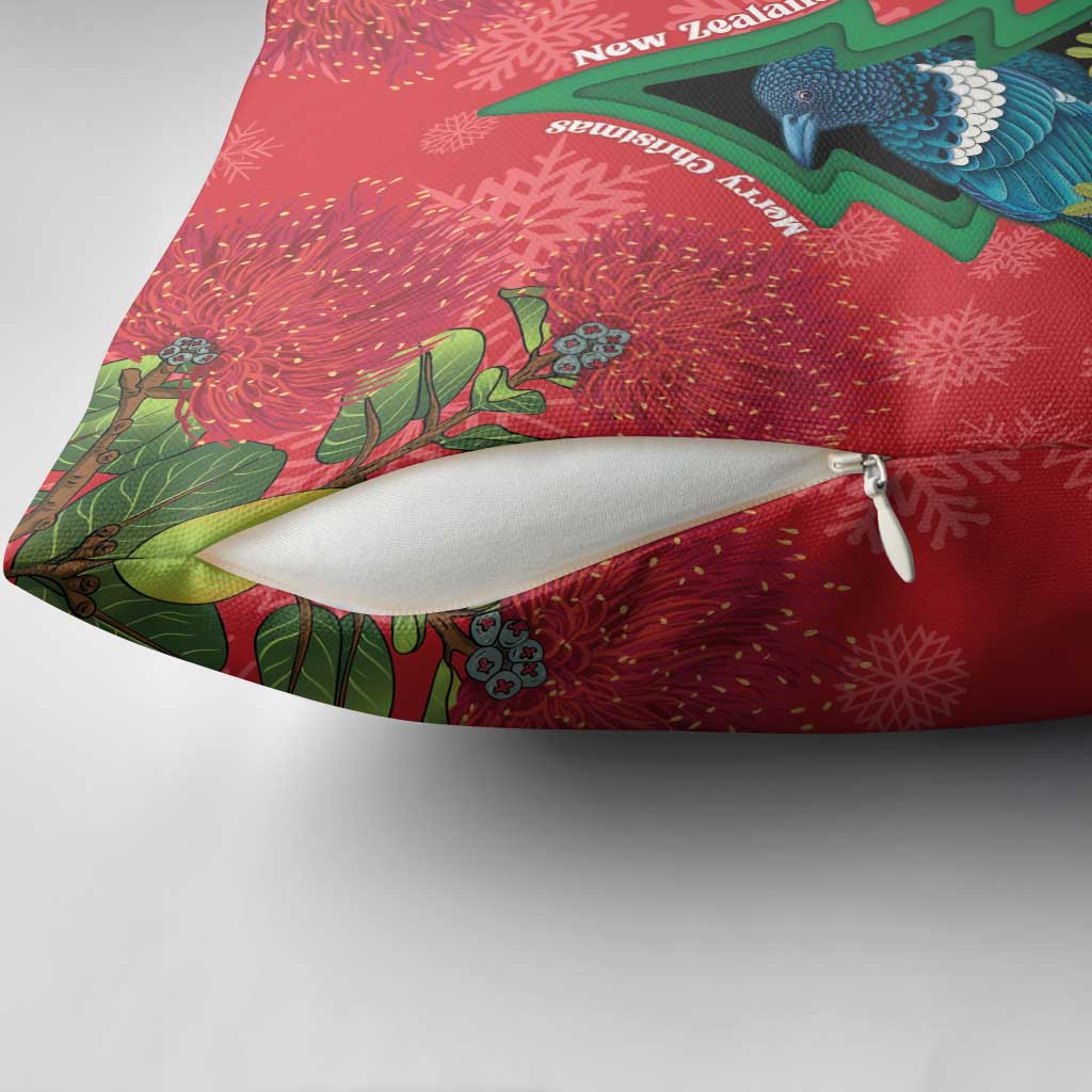 New Zealand Christmas In July Pillow Cover Kowhai Tui Bird With Pohutukawa - Red - Polynesian Pride