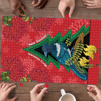 New Zealand Christmas In July Puzzle Kowhai Tui Bird With Pohutukawa - Red - Polynesian Pride