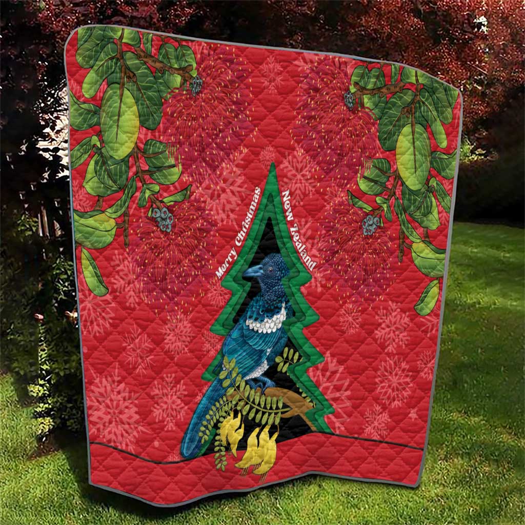 New Zealand Christmas In July Quilt Kowhai Tui Bird With Pohutukawa - Red