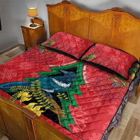 New Zealand Christmas In July Quilt Bed Set Kowhai Tui Bird With Pohutukawa - Red