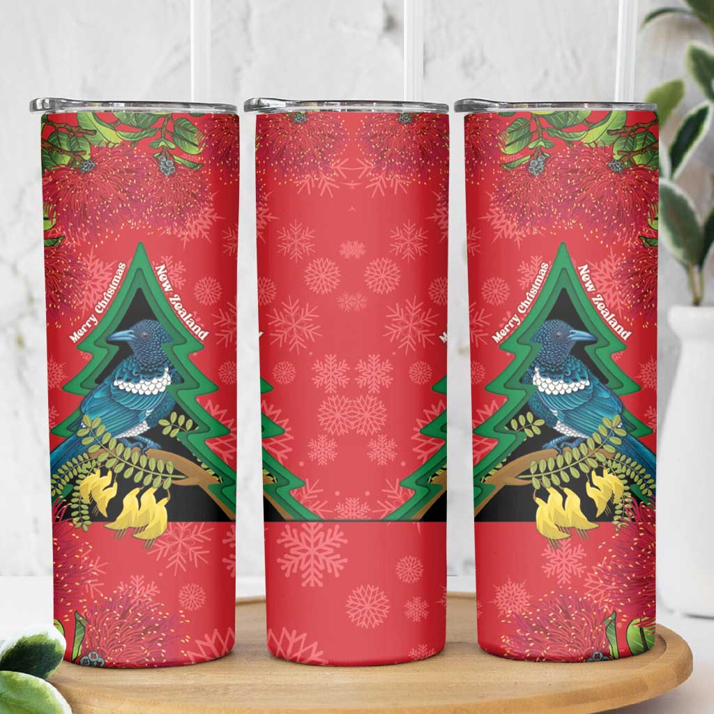 New Zealand Christmas In July Skinny Tumbler Kowhai Tui Bird With Pohutukawa - Red