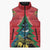 New Zealand Christmas In July Sleeveless Puffer Jacket Kowhai Tui Bird With Pohutukawa - Red - Polynesian Pride