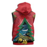 New Zealand Christmas In July Sleeveless Zip Hoodie Kowhai Tui Bird With Pohutukawa - Red - Polynesian Pride