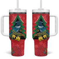 New Zealand Christmas In July Tumbler With Handle Kowhai Tui Bird With Pohutukawa - Red