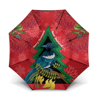New Zealand Christmas In July Umbrella Kowhai Tui Bird With Pohutukawa - Red - Polynesian Pride