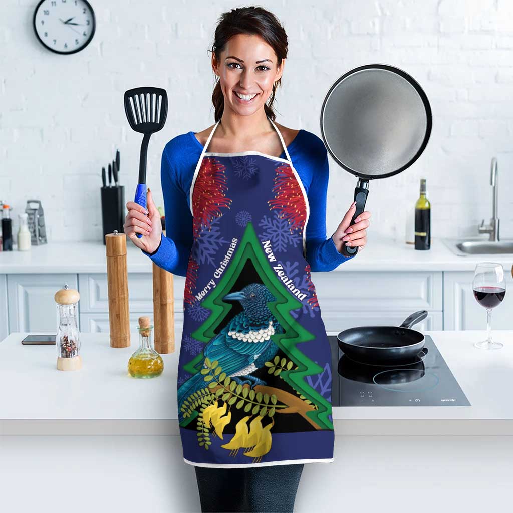 New Zealand Christmas In July Apron Kowhai Tui Bird With Pohutukawa - Blue - Polynesian Pride