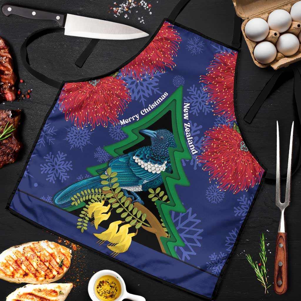 New Zealand Christmas In July Apron Kowhai Tui Bird With Pohutukawa - Blue - Polynesian Pride