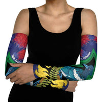 New Zealand Christmas In July Arm Sleeves Kowhai Tui Bird With Pohutukawa - Blue - Polynesian Pride