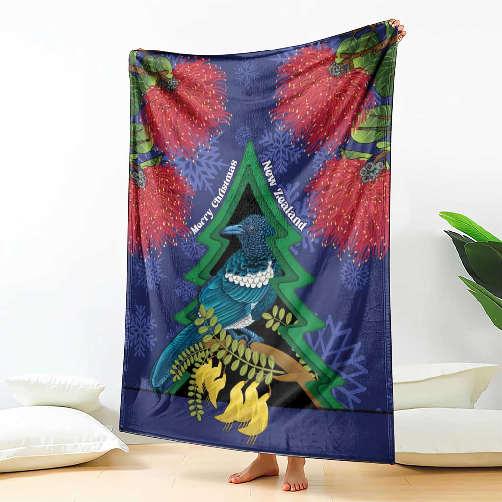 New Zealand Christmas In July Blanket Kowhai Tui Bird With Pohutukawa - Blue
