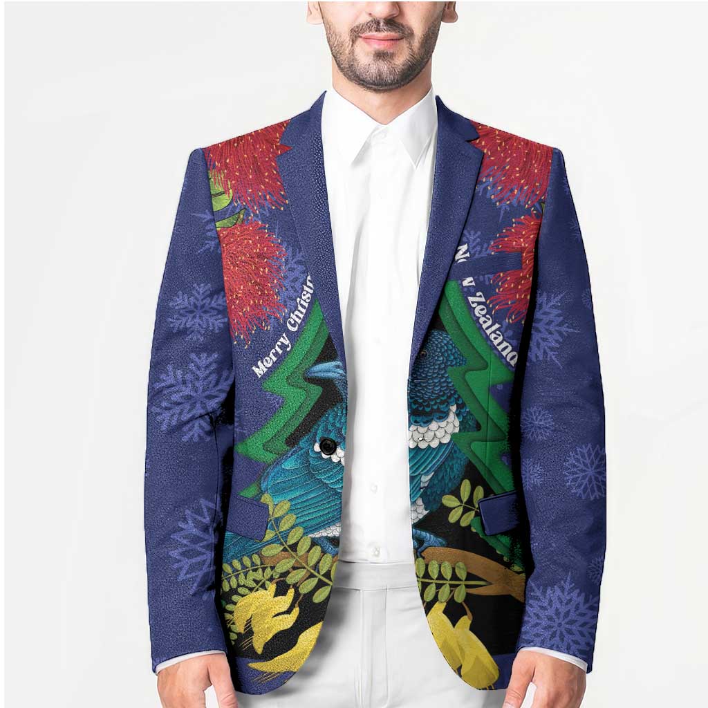 New Zealand Christmas In July Blazer Kowhai Tui Bird With Pohutukawa - Blue - Polynesian Pride