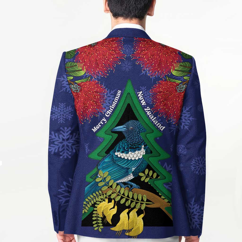 New Zealand Christmas In July Blazer Kowhai Tui Bird With Pohutukawa - Blue - Polynesian Pride
