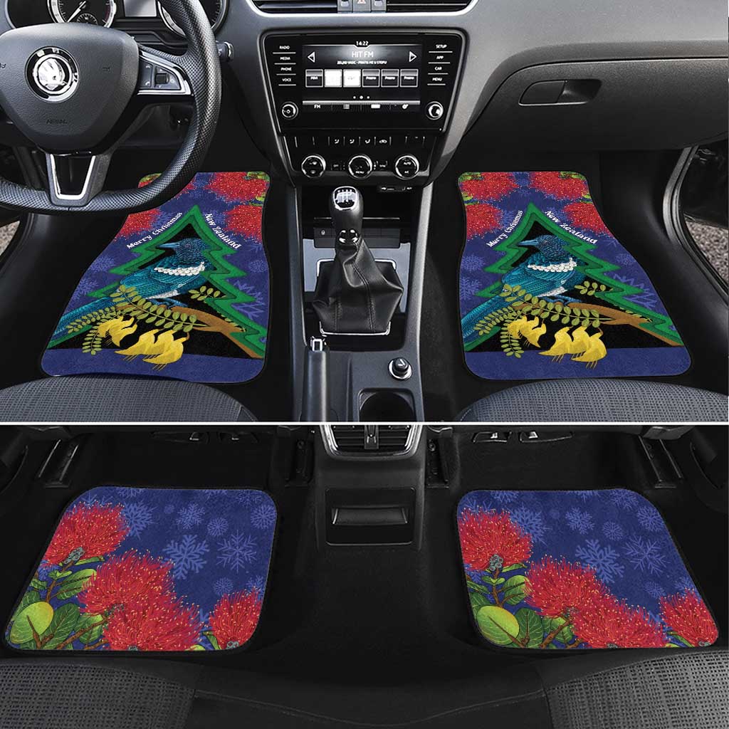 New Zealand Christmas In July Car Mats Kowhai Tui Bird With Pohutukawa - Blue LT14 Set 4pcs Blue - Polynesian Pride