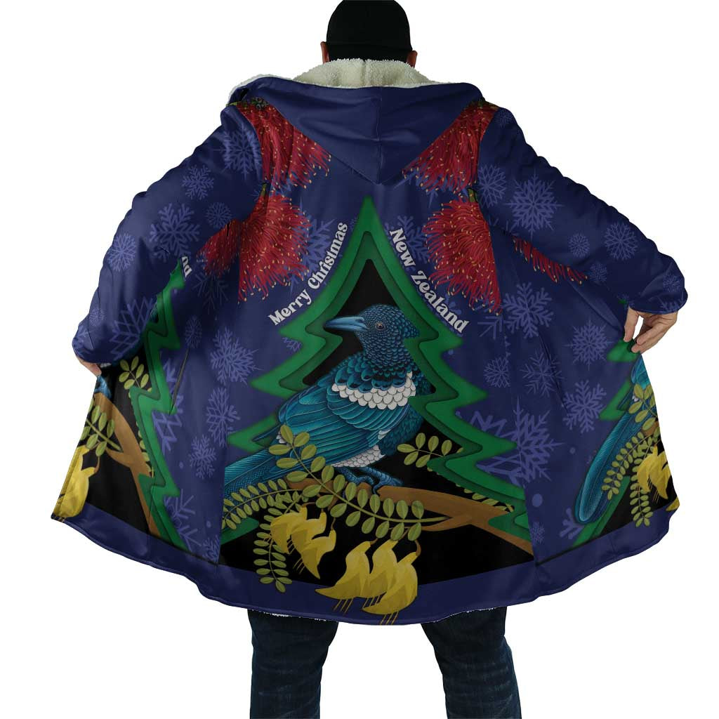 New Zealand Christmas In July Cloak Kowhai Tui Bird With Pohutukawa - Blue - Polynesian Pride