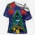 New Zealand Christmas In July Cross Shoulder Shirt Kowhai Tui Bird With Pohutukawa - Blue - Polynesian Pride