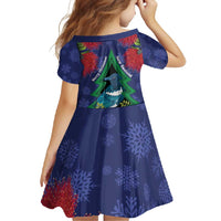 New Zealand Christmas In July Family Matching Long Sleeve Bodycon Dress and Hawaiian Shirt Kowhai Tui Bird With Pohutukawa - Blue