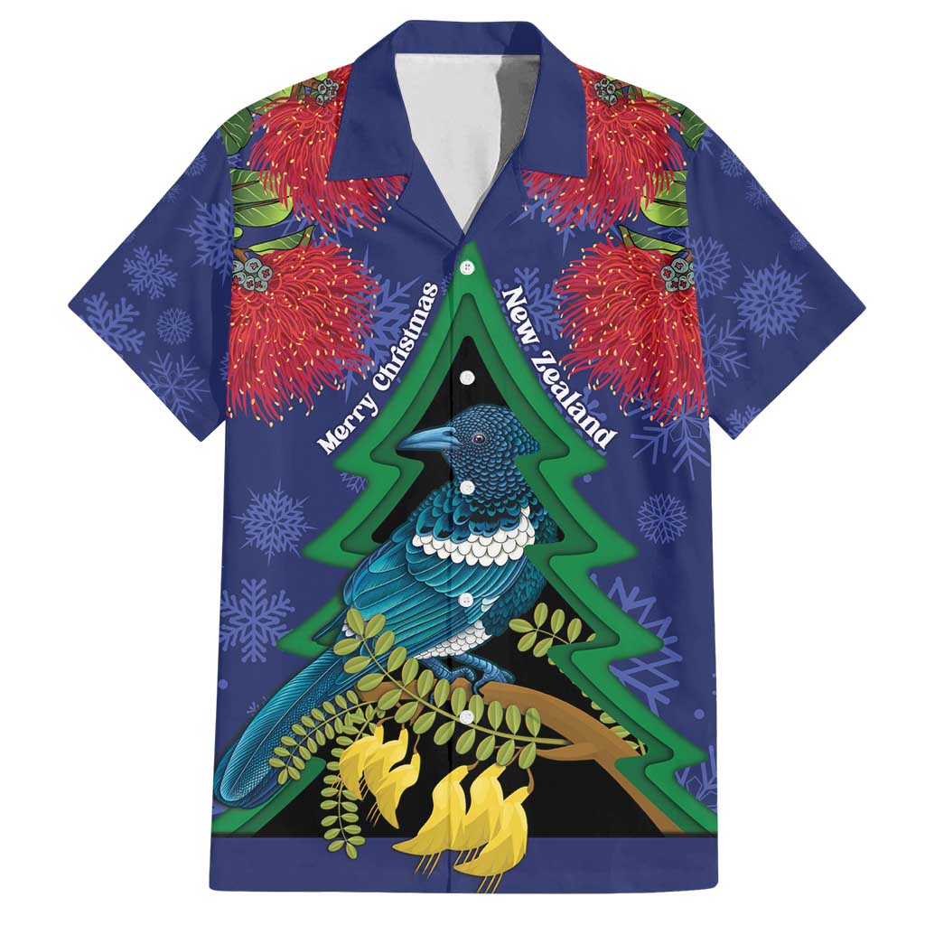 New Zealand Christmas In July Family Matching Puletasi and Hawaiian Shirt Kowhai Tui Bird With Pohutukawa - Blue