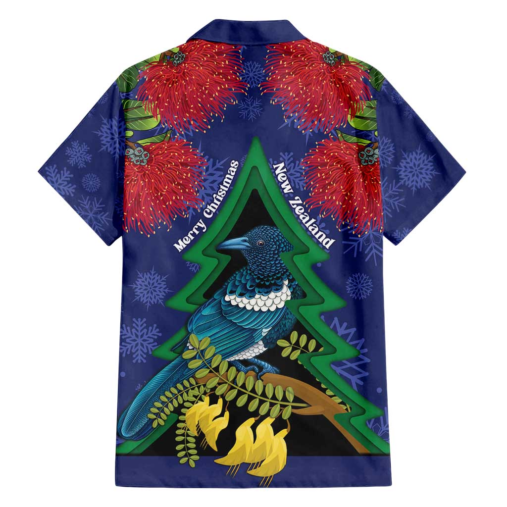 New Zealand Christmas In July Family Matching Puletasi and Hawaiian Shirt Kowhai Tui Bird With Pohutukawa - Blue