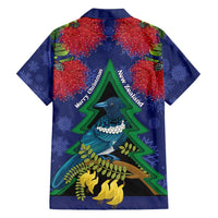 New Zealand Christmas In July Family Matching Puletasi and Hawaiian Shirt Kowhai Tui Bird With Pohutukawa - Blue