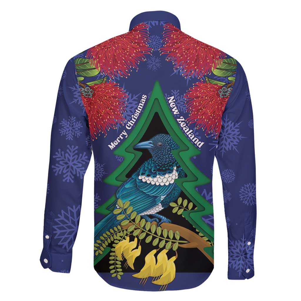 New Zealand Christmas In July Family Matching Short Sleeve Bodycon Dress and Hawaiian Shirt Kowhai Tui Bird With Pohutukawa - Blue