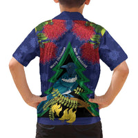 New Zealand Christmas In July Family Matching Tank Maxi Dress and Hawaiian Shirt Kowhai Tui Bird With Pohutukawa - Blue
