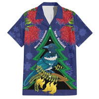 New Zealand Christmas In July Family Matching Tank Maxi Dress and Hawaiian Shirt Kowhai Tui Bird With Pohutukawa - Blue