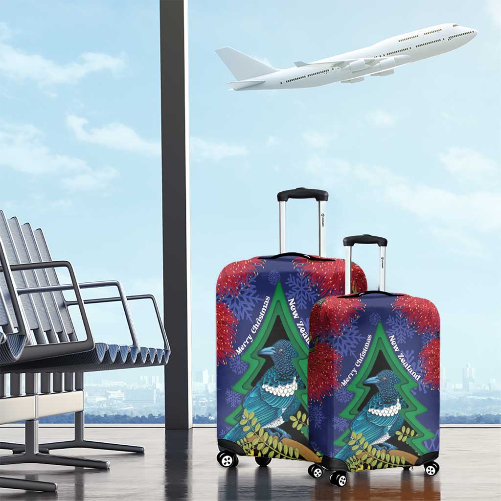 New Zealand Christmas In July Luggage Cover Kowhai Tui Bird With Pohutukawa - Blue