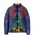 New Zealand Christmas In July Padded Jacket Kowhai Tui Bird With Pohutukawa - Blue - Polynesian Pride