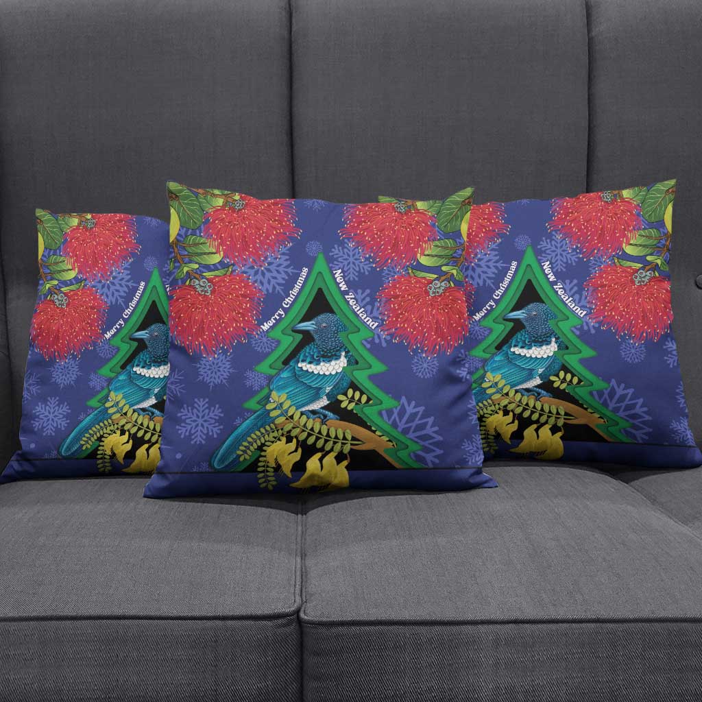 New Zealand Christmas In July Pillow Cover Kowhai Tui Bird With Pohutukawa - Blue - Polynesian Pride