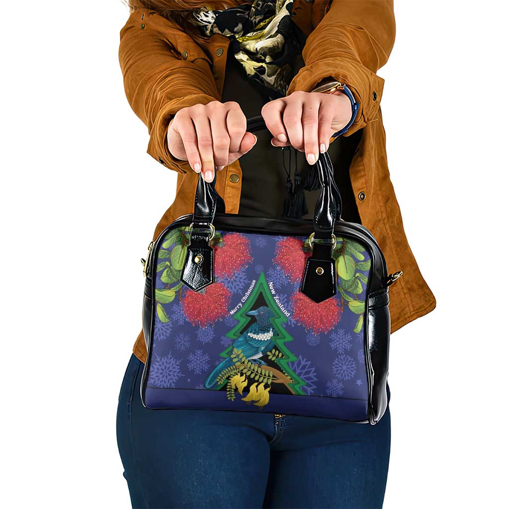 New Zealand Christmas In July Shoulder Handbag Kowhai Tui Bird With Pohutukawa - Blue