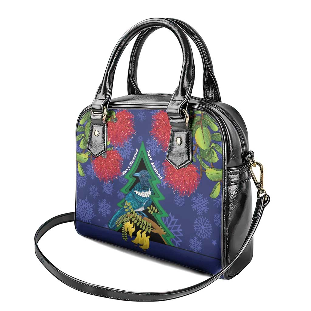 New Zealand Christmas In July Shoulder Handbag Kowhai Tui Bird With Pohutukawa - Blue