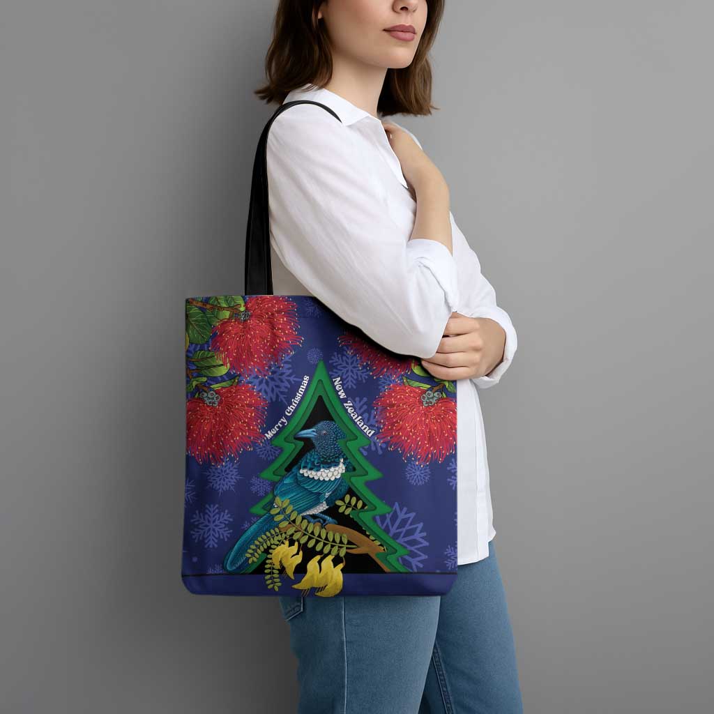 New Zealand Christmas In July Tote Bag Kowhai Tui Bird With Pohutukawa - Blue - Polynesian Pride