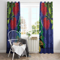 New Zealand Christmas In July Window Curtain Kowhai Tui Bird With Pohutukawa - Blue