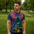 New Zealand Christmas In July Zipper Polo Shirt Kowhai Tui Bird With Pohutukawa - Blue - Polynesian Pride
