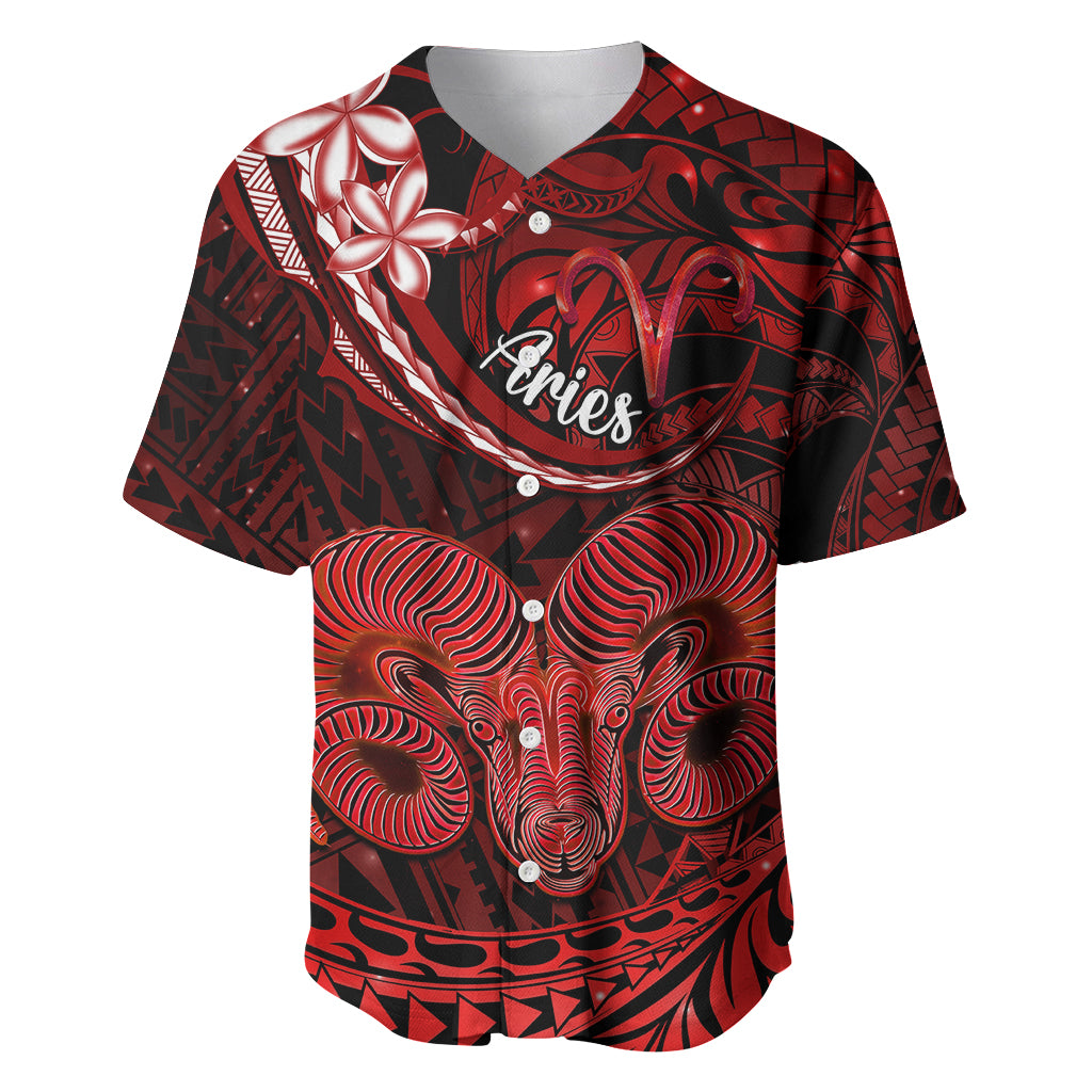 Polynesian Pride Aries Zodiac Baseball Jersey Astrological Sign Tribal Plumeria Red Galaxy LT14 Red - Polynesian Pride