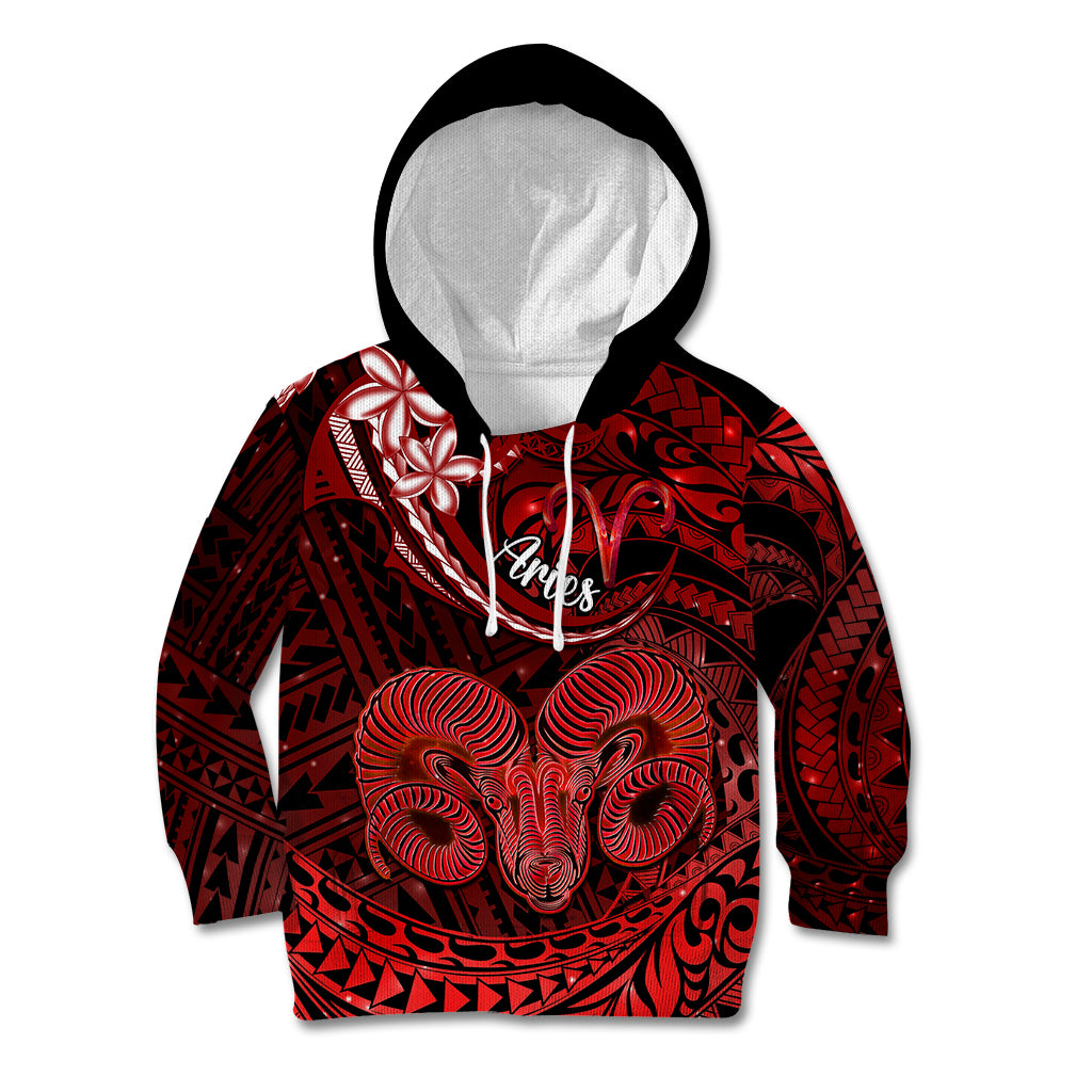 Polynesian Pride Aries Zodiac Kid Hoodie Astrological Sign Tribal Plumeria Red Galaxy LT14 Hoodie Red - Polynesian Pride