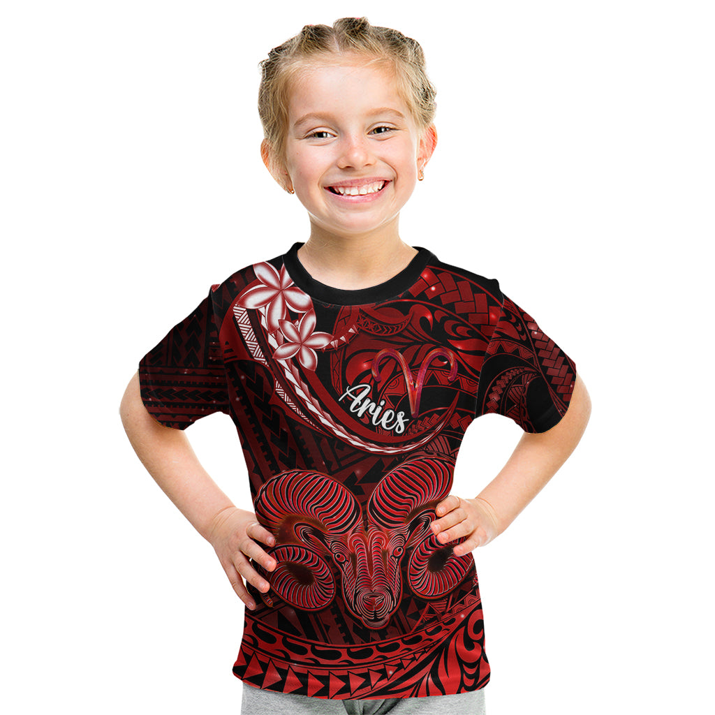 Polynesian Pride Aries Zodiac Kid T Shirt Astrological Sign Tribal Plumeria Red Galaxy LT14 Red - Polynesian Pride