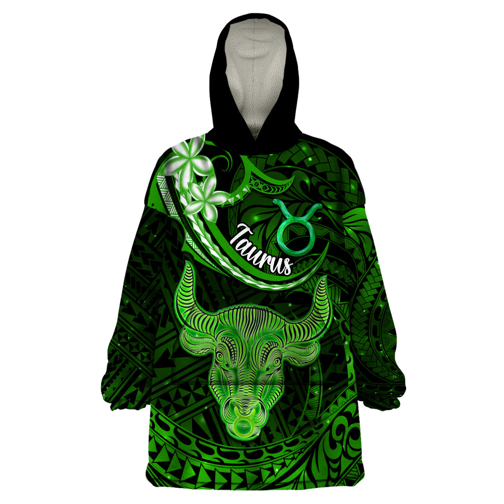 Polynesian Pride Taurus Zodiac Wearable Blanket Hoodie Astrological Sign Tribal Plumeria Green Galaxy LT14 One Size Green - Polynesian Pride