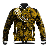 Polynesian Pride Gemini Zodiac Baseball Jacket Astrological Sign Tribal Plumeria Gold Galaxy LT14 Unisex Gold - Polynesian Pride